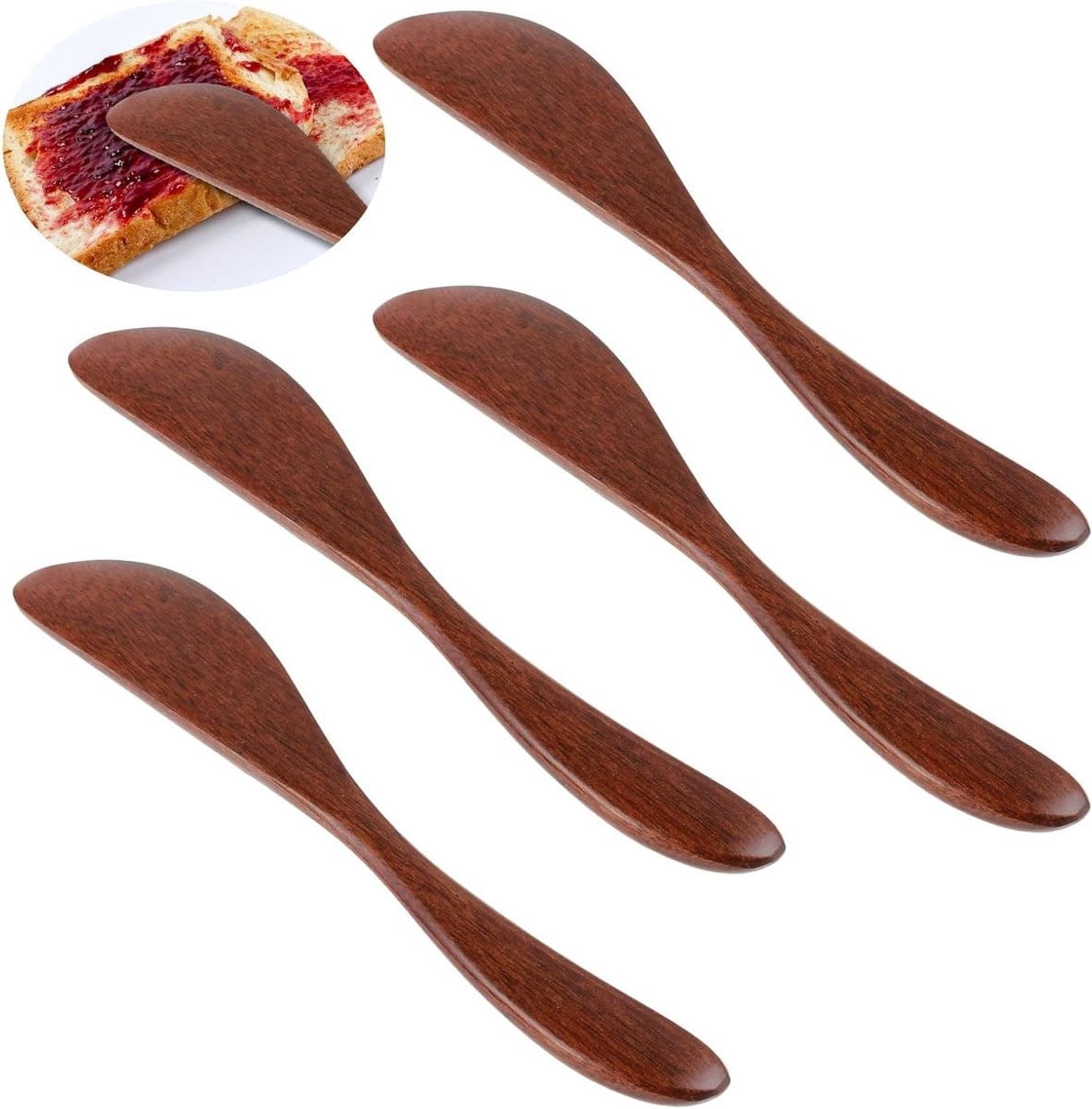 Allecto Plus 4-delige houten botermes set met roestvrijstalen messen, bruin