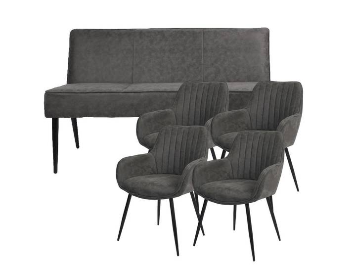 YOZI Essbank Sitzbank Esszimmerstuhl Set Dunkelgrau Kunstleder Metallbeine schwarz (5-St), Frei im Raum stellbar