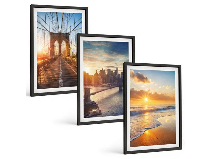 Tulup Bilder SET 3er Set - 40x60 cm Schwarzer Rahmen - Brücken, Sonnenuntergänge, Stadt, Kunststoff, Rechteckig, 40x60 cm, gerahmt, Bilder & Rahmen, Bilder