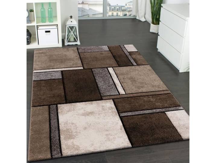 Tapis Design à Carreaux Contour Trendy Tape l'Oeil Gris Marron Beige [120x170 cm]