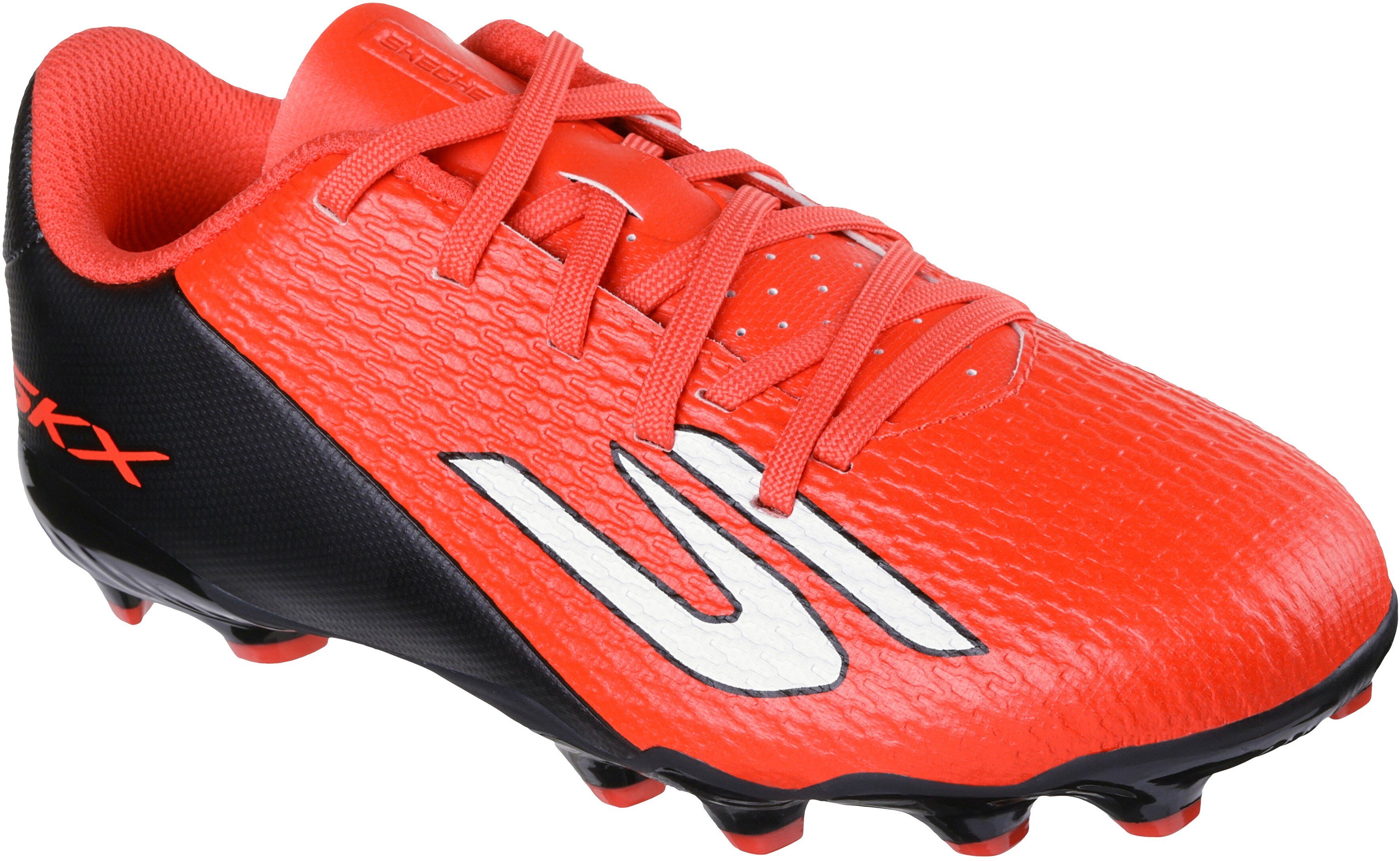 Fußballschuh SKECHERS "JR CRIB FG, Skechers Skx_2 Jr Td Mg", Damen, Gr. 29, Textil, rot (rdbk rot, schwarz), Lederimitat, Schuhe Fußballschuh, Academy Fußballschuh mit reaktionsschneller Passform