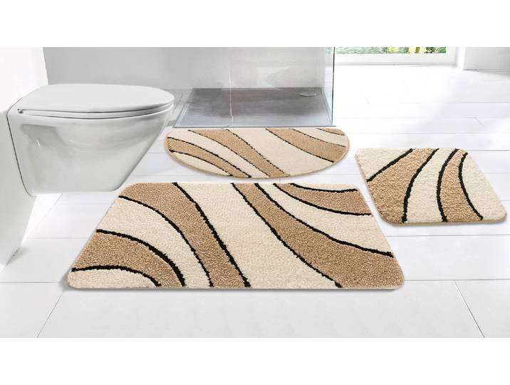 Badematte GOODPRODUCT Anna, Badvorleger, Badezimmer Teppich Gr. 5, beige (sand, natur), H:16mm, Polyester, Badematten, Badematte, Badteppich, Hoch Tief Effekt, Modern, Weich, Wellen