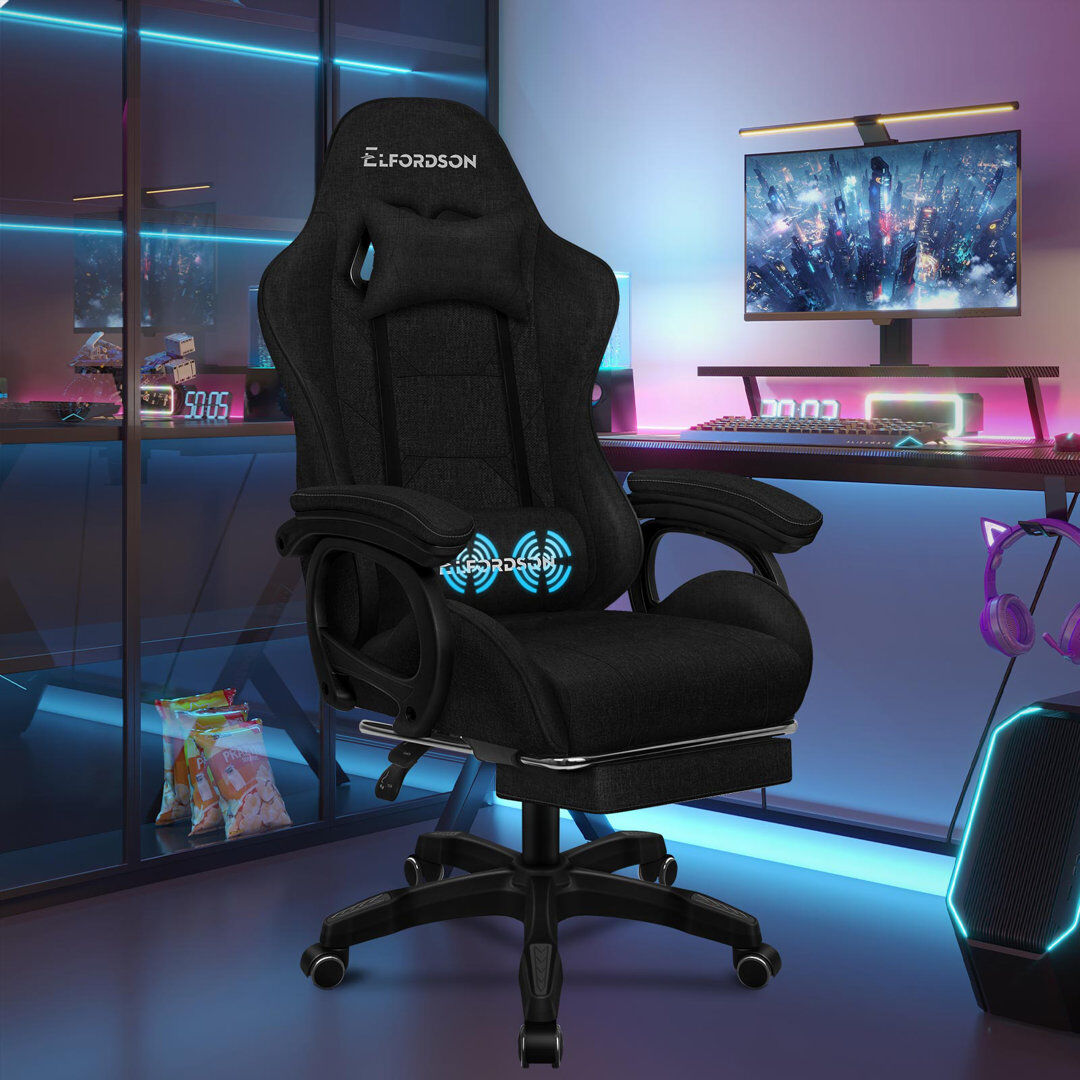Brayden Studio Gaming Chair with Headrest Grey 65cm W X 88cm D