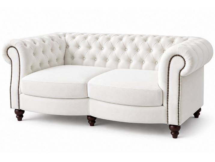 Xlmoebel Big-Sofa Luxus 2 Sitzer Sofa Weiß Kunstleder Textil Wohnzimmer Modern, 1 Teile, Chesterfield