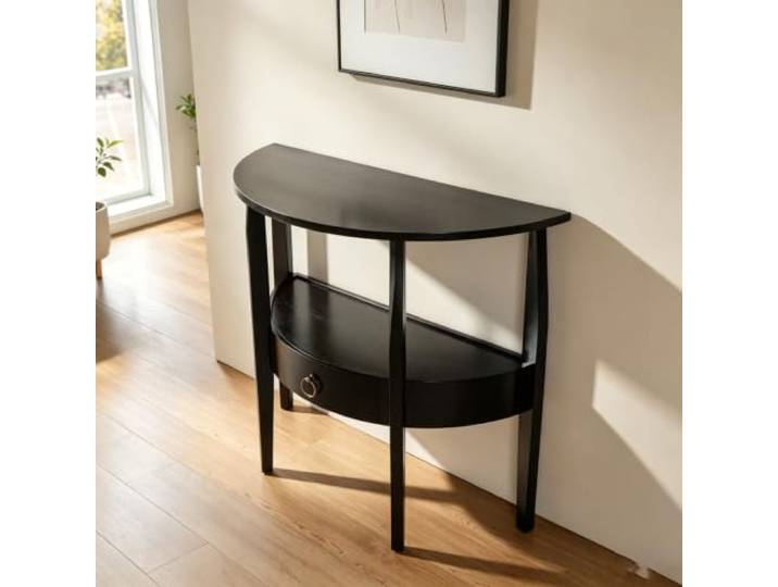Moderne halbmondförmige Konsole Tisch, semicircularer Eingangstisch Platzsparendes Design, Massivholzrahmen, Staublade, moderne Deko Flurkonsole Tisch(Black,88cm/34.6in)
