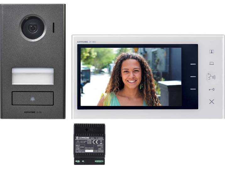 Kit vidéo JV 2 fils intégral\, platine saillie\, moniteur 7 pouces & alimentation - AIPHONE - JVS1V