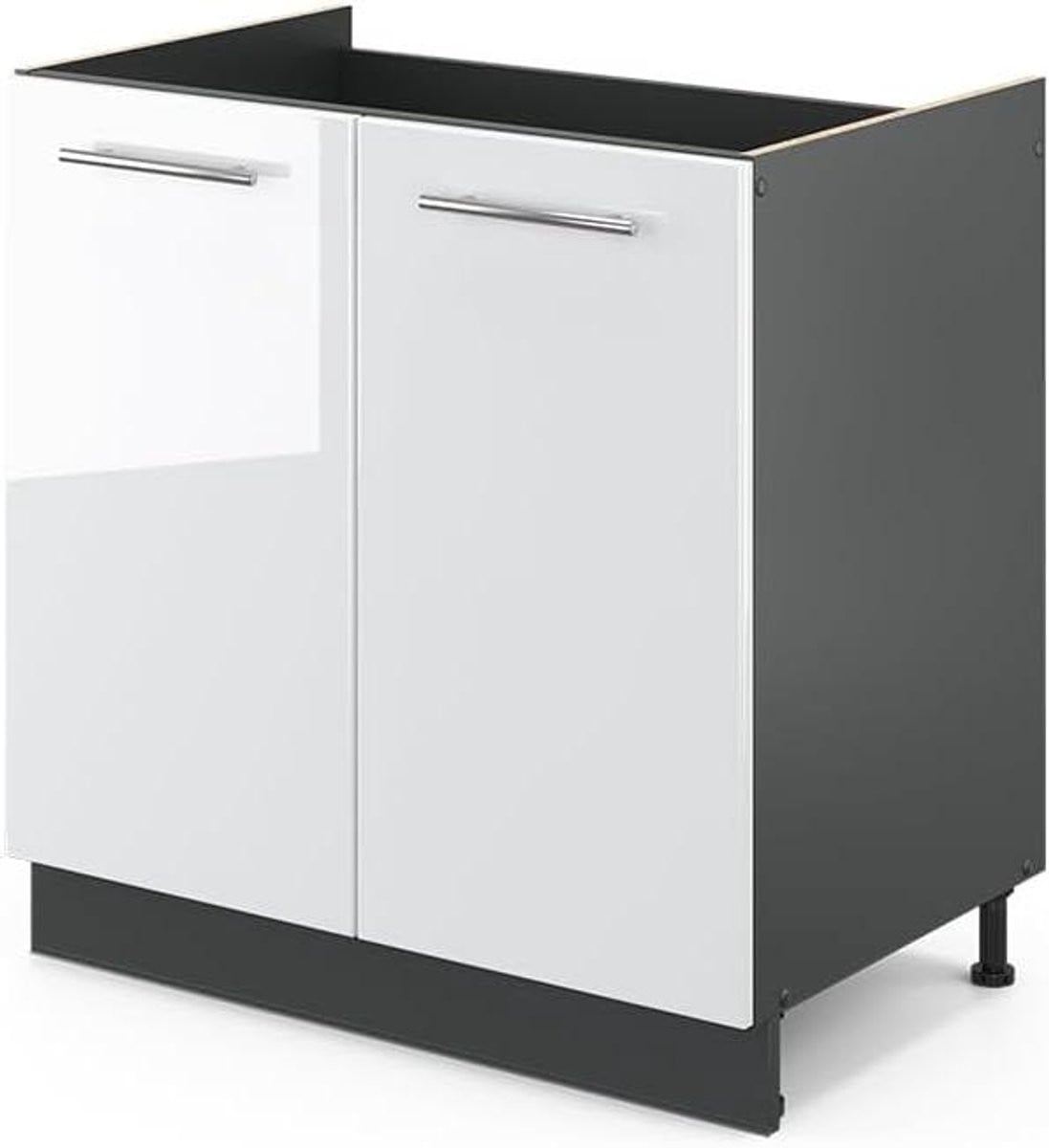 Wit Hoogglans Spoelbakonderkast Keuken met Soft-close Scharnieren, Breedte: 80 cm