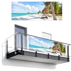 BALKON-SICHTSCHUTZ Strand - Meer - Palmen Balkon Deko 300x110 cm
