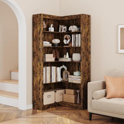 Garvee 71.8'' Tall 5 - Tier Corner Bookcase, Farmhouse Bookcase, L-Shaped Corner Shelf