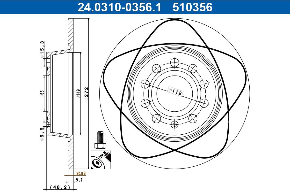 Bremsscheibe ATE PowerDisc 24.0310-0356.1, 1 Stück