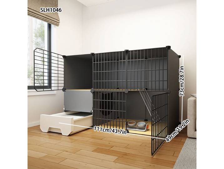 Cage pour chat avec espace libre, portable, facile à assembler, adaptée à un usage domestique, utilisation intérieure multi-chat, avec toilettes intégrées, ne prenez pas d'espace, armoire pour chat à