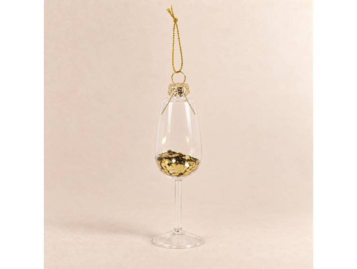 Weihnachtsschmuck mit klarem Glasstiel und Goldkonfetti