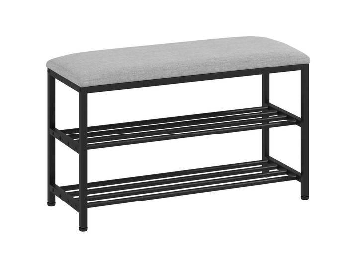 Homcom Schuhbank mit Sitzfläche, Sitzbank mit Stauraum, Schuhregal mit 2 offene Fächer, Schwarz, Metall, Füllung: Schaumstoff, 31x50x81 cm, Garderobe, Schuhaufbewahrung, Schuhregale