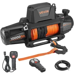 VEVOR Elektrische Seilwinde, 4500 kg, 12 V DC LKW-Winde mit Φ8,9mm x 27,4m Synthetikseil, kabellose & kabelgebundene Fernbedienung, IP68, zum Abschleppen von Geländewagen, Jeeps, Anhängern & Booten