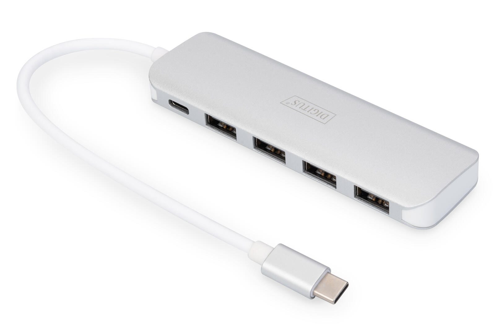 Digitus 4-Port USB-C HUB + PD 4x USB 3.0, 1x PD Aufladung, Silber DA-70242-1