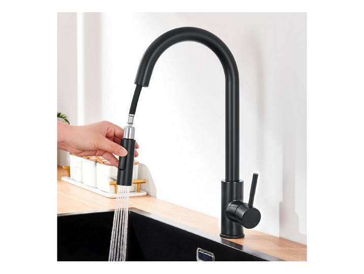 LuxusKollektion Küchenarmatur Wasserhahn Küche Schwarz Hochdruck Ausziehbar 2 Strahlarten Edelstahl