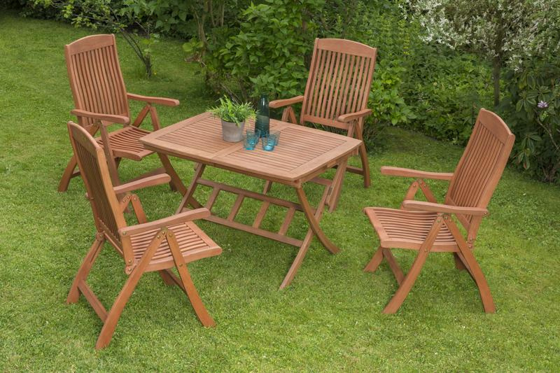 MERXXHANDELS Maracaibo Set 5tlg 4 Sessel Tisch 110(160)x90cm Eukalyptus 09202032