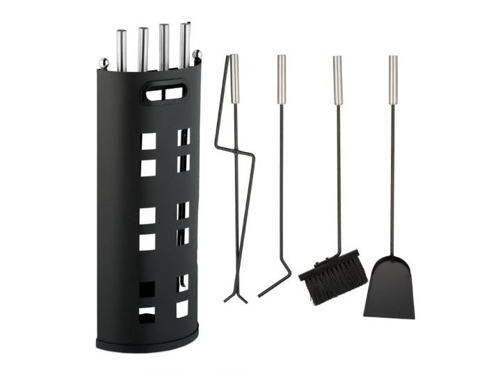 Relaxdays Set cheminée 5 pièces serviteur noir