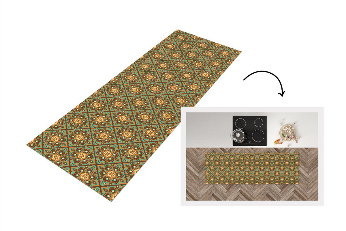KitchenYeah Keukenloper Vinyl met Bloemenpatroon in Boho-stijl