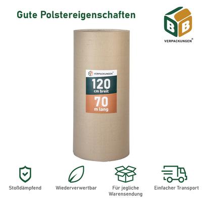 BB-Verpackungen GmbH 1 x Rollenwellpappe (1,0 x 70 m) Wellkarton Füllmaterial Polster Schutz Rollwellpappe BB-Verpackungen