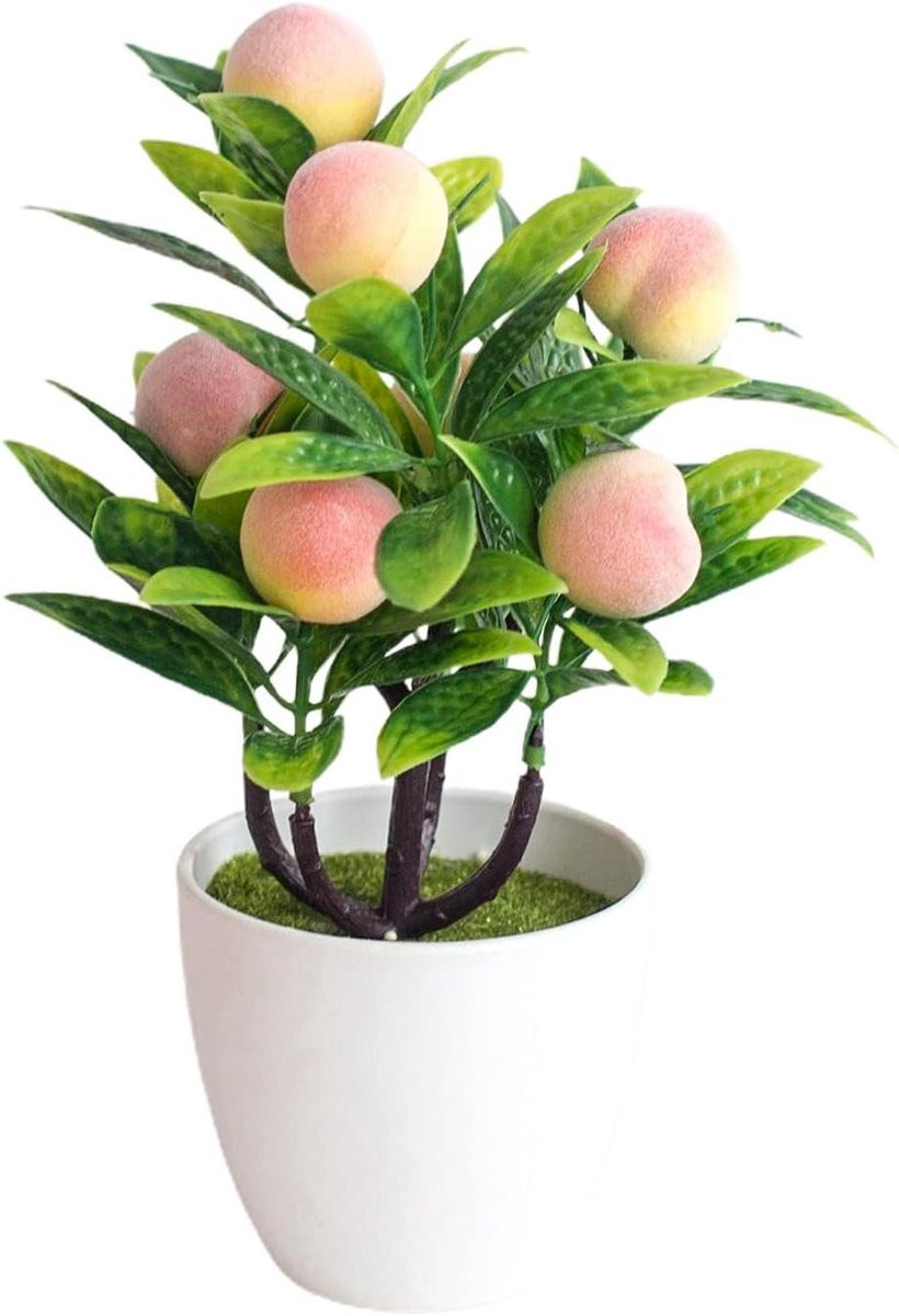 Realistische Kunstmatige Perzikboom - Bonsai Plant voor Woondecoratie - Hoogte: 22 cm
