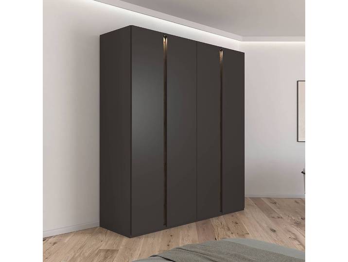 Drehtürenschrank Luana 201cm mit Beleuchtung Schwarz/Graphit/Eiche Havanna Dekor Basic