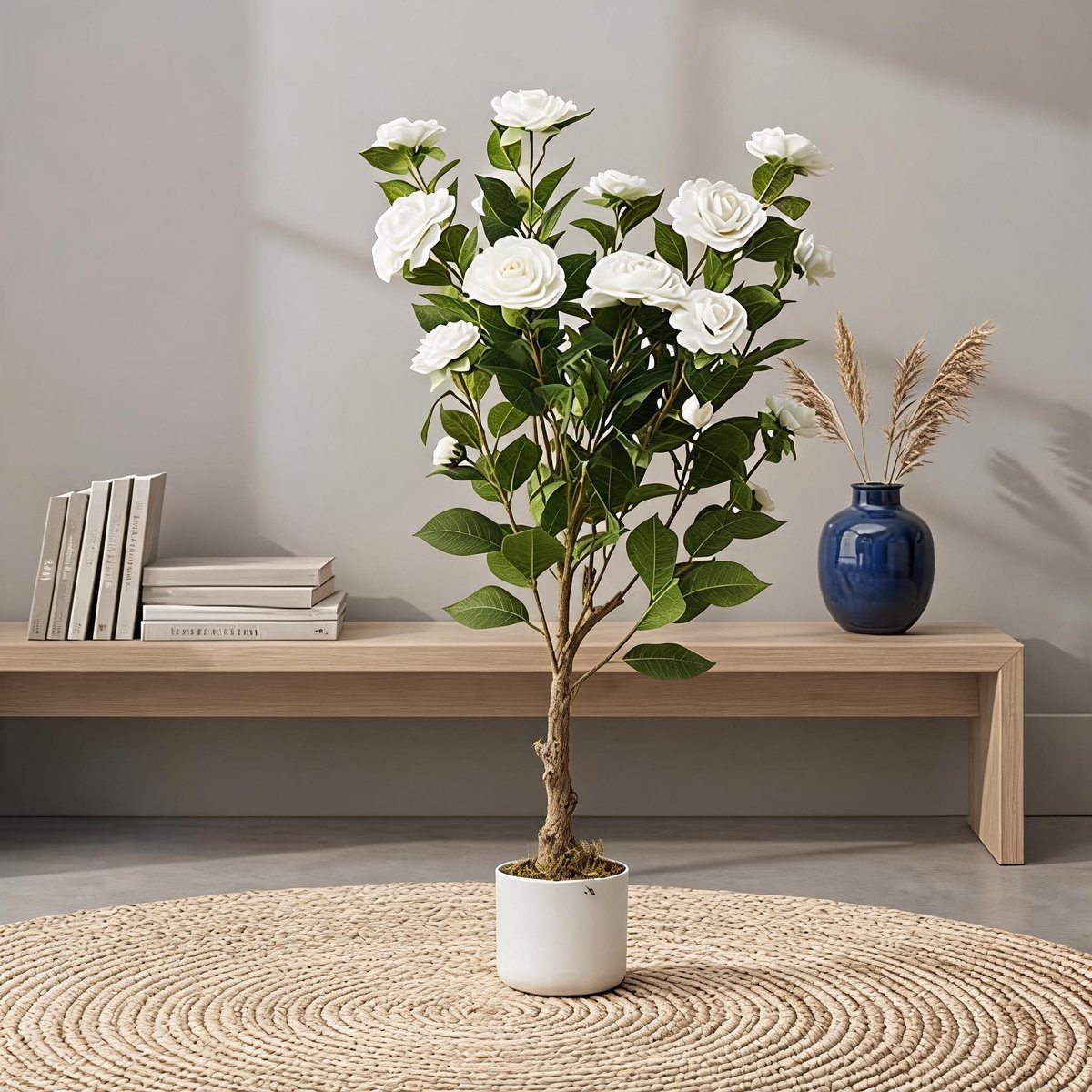 Triumpunpre Witte Nep Camellia Boom met 20 Bloemen - 2.8FT Mini Decor