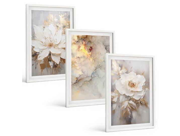 Tulup Bilder SET 3er Set - 40x60 cm Weißer Rahmen - Blumen heller abstrakter Hintergrund, Kunststoff, Rechteckig, 40x60 cm, Fotografie, Bilder & Rahmen, Bilder