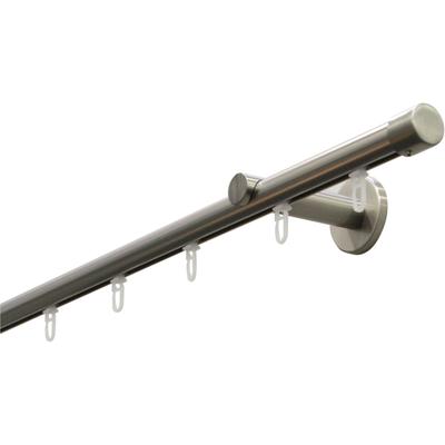 Gardinenstange GARDINIA "Set Isa 1-Lauf mit Innenlauf II", silber (edelstahl, optik), L:180cm Ø:2mm, Metall, Gardinenstangen, mit Bohren, Wandmontage, Metall, Komplettes Gardinenstangen-Set