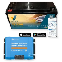 Voltrana Solar-Set 12,8V 200Ah Lithium LiFePO4 Batterie mit Victron SmartSolar MPPT 100/50