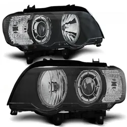 Xenon Scheinwerfer LED Angel Eyes passend für BMW X5 E53 Bj. 99-03 Schwarz