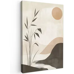 LEINWANDBILD Japandi - Landschaft - Beige Deko XXL 80x120 cm