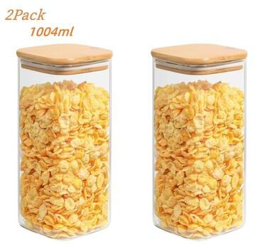 Useful Little Things Glass Storage Jar Set With Bamboo Lids Airtight Food Containers For Coffee Spices Grains Pasta And Pantry Organization 33.95 Oz 2pcs