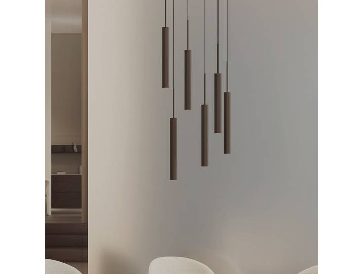 Tubulaire 6 Kronleuchter Alu/Anodized Bronzed - Audo Copenhagen - Wohnzimmer - Design - Aluminium - Mit Schirm