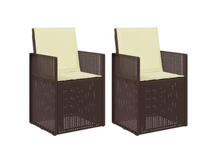 LKJephalotrop Garten Esszimmerstühle 2er Set Klappbar Braun Creme PP Wetterfeste Armlehnenstühle mit klappbarer Rückenlehne und Kissen für Balkon, Terrasse und Garten outdoor geeignet.