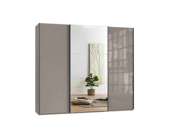 Schwebetürenschrank Kleiderschrank 250 cm Vollausst. Spiegel Glasfront Sandgrau / 22034