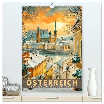 Österreich - Old School Poster Style (hochwertiger Premium Wandkalender 2027 DIN A2 hoch), Kunstdruck in Hochglanz