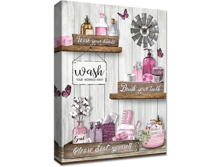 Badezimmer Wandbild Rosa 30x40cm, 40x0.5 cm, Bilder & Rahmen, Bilder, Leinwandbilder