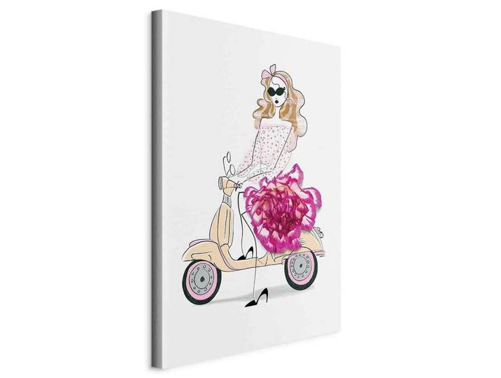 Leinwandbild Girl on a Scooter Beige Magenta B: 60 cm