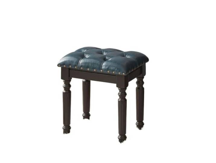 Zymjzbetic Schwarzer Vintage-Make-up-Hocker Mit echtem Ledersitz, klassische Frisiertischbank for Schlafzimmer-Waschtischdekoration‌(Color 7)