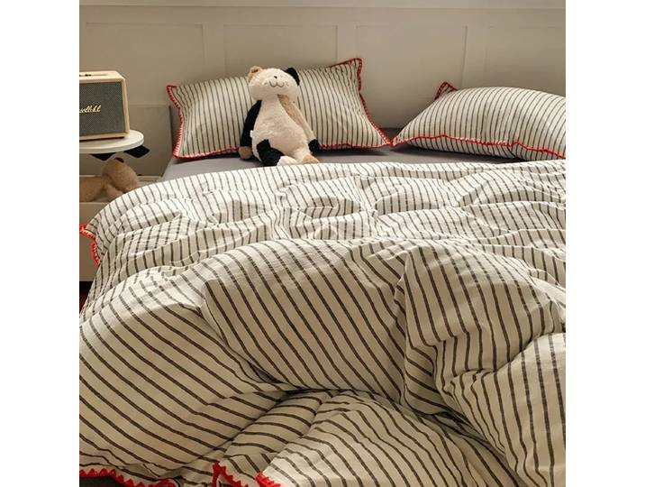 Nouveau coquille bord pur coton ensemble de literie Simple rayé imprimé respectueux de la peau housse de couette ensembles lavable ne se décolore pas linge de lit