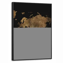 LEINWAND Bilder mit Rahmen - Weltkarte - Gold - Luxus - Erde - Schwarz - 50x70
