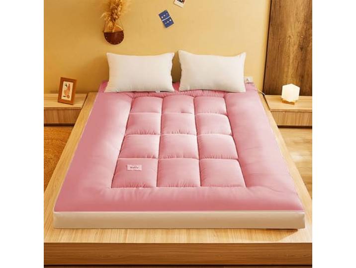 TVANTRUXIS Baumwoll-Futon-Matratze Mehrfarbige, mehrere Größen Camping: Rutschfeste, zusammenklappbare, aufrollbare Bodenmatte(Pink,180*200CM)