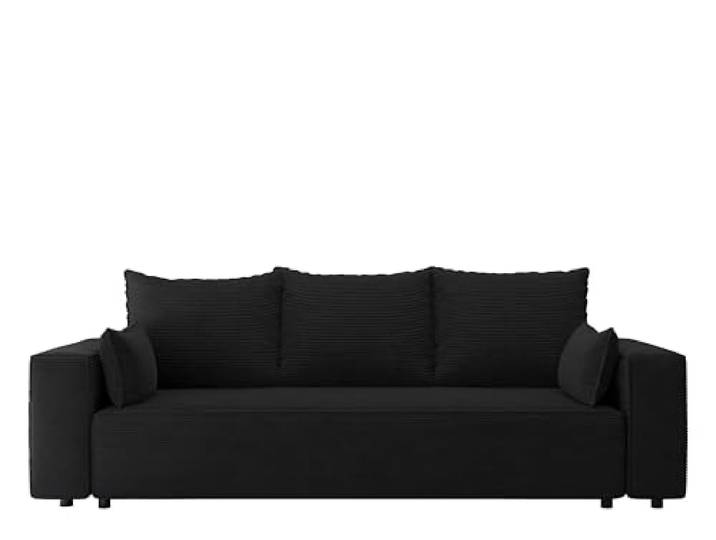 4ALL HOME Sofa mit Schlaffunktion Veno 242x95 cm - Couch - Sofa mit Bettkasten - 3 Sitzer - Schlafsofa - Schlafsofa mit Bettkasten - Cord - Wohnzimmer (Poso 135 Schwarz)