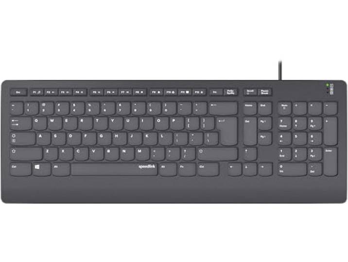 Speedlink HI-GENIC Antibacterial Keyboard - plat toetsenbord stil met platte toetsen, toetsenbord met antibacteriële eigenschappen, US Layout QWERTY english, zwart