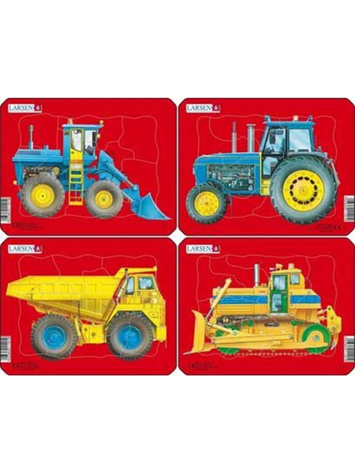 Larsen Puzzles Tractors Dump Truck and Bulldozer Puzzle (Assorted 4 Designs) - 10 Pieces Mini (18.3 x 14.3 cm) 2D Puzzles