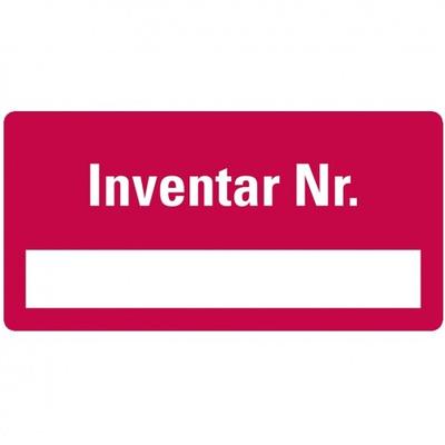 Aufkleber I Inventaretikett Inventar-Nr., rot, Dokumentenfolie, Spezialkleber, 40x20mm, 16/Bogen