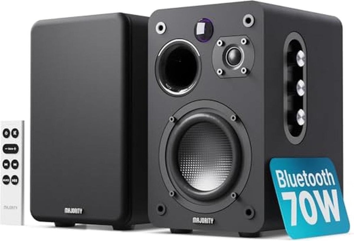 Zwarte compacte draadloze bluetooth boekenplank luidsprekers van 145 cm