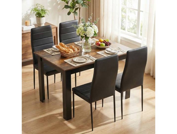 Mondeer ensemble table à manger avec 4 chaises simili cuir table cuisine pour salle à manger 120Lx80Px75Hcm marron rustique et noir