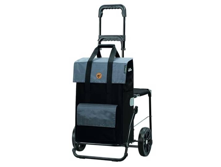 Andersen Einkaufstrolley - klappbar - 43 Liter - Mit Klappsitz bis 120 kg höhenverstellbar - mit Kühlfach - belastbar 50 kg - Stahlgestell - Trolley - Komfort Shopper Vektor grau